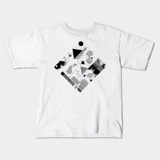 Monochrome Mystique: Geometric Rombus T-Shirt with Witty Vector Patterns Kids T-Shirt